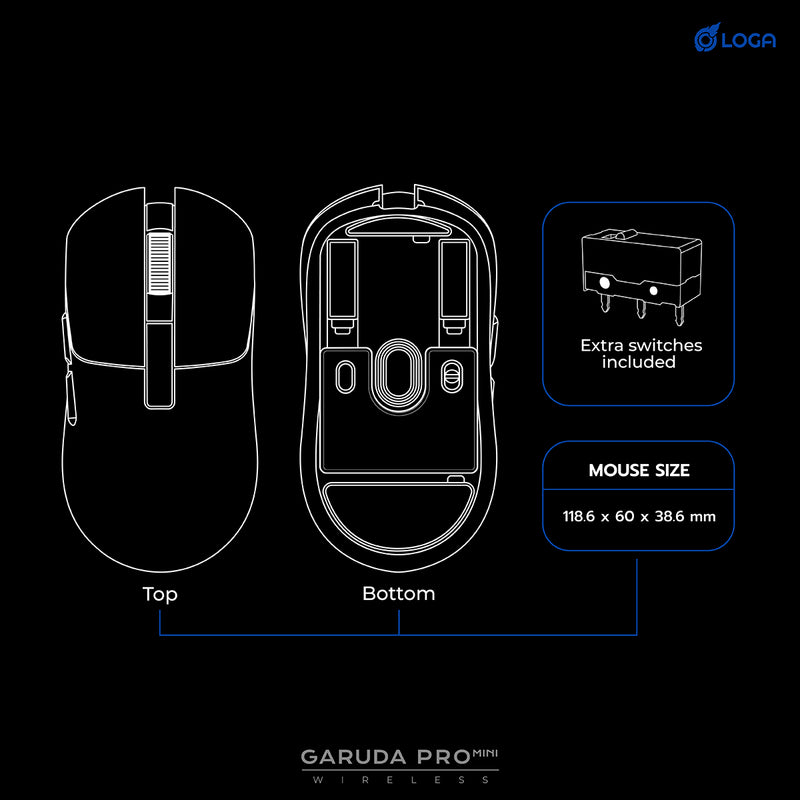 LOGA Garuda Mini : Wireless gaming mouse (Hot swappable switches)